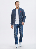 Cotton Belt Man Zip Jacket Navy Lime