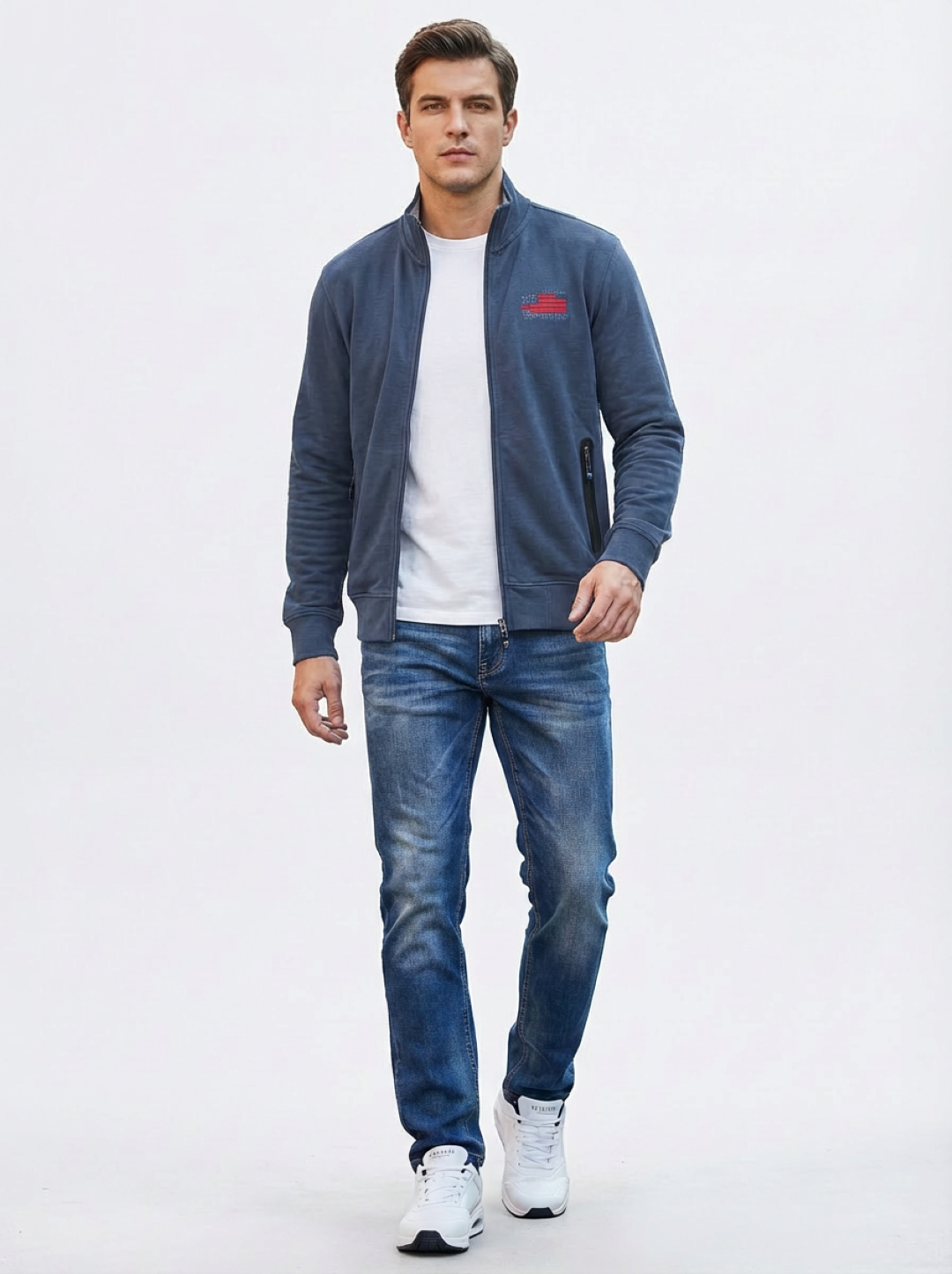 Cotton Belt Man Zip Jacket Navy Lime