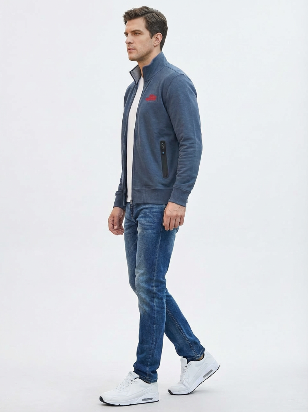 Cotton Belt Man Zip Jacket Navy Lime