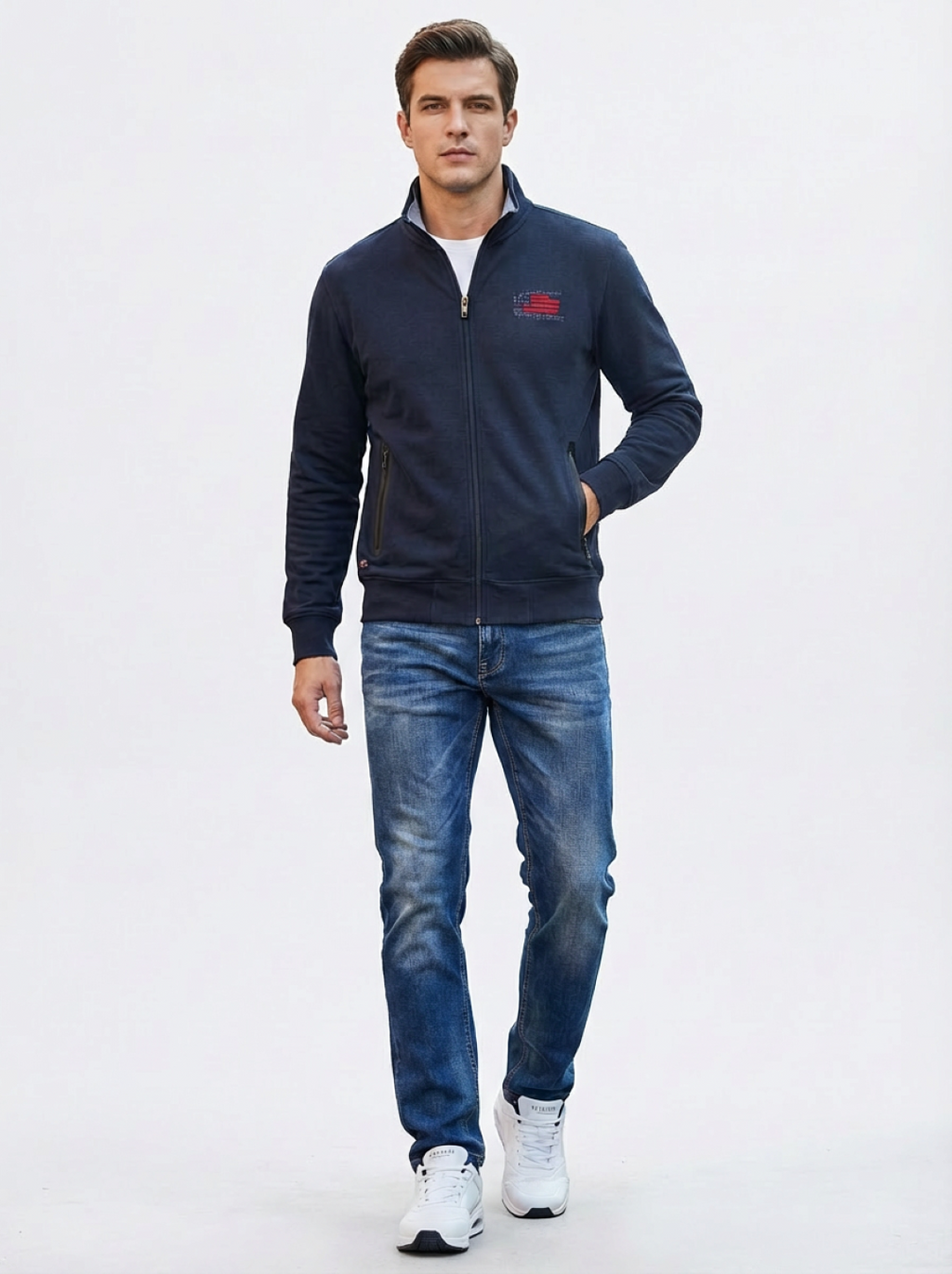Cotton Belt Man Zip Jacket Navy